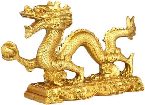 Amazon.com: Bwinka Chinese Gold feng Shui Dragon Statue and Figurines and Sculptures and ...