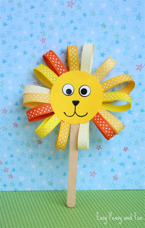 Ribbon Lion Puppet Craft - Lion Crafts for Kids - Easy Peasy and Fun