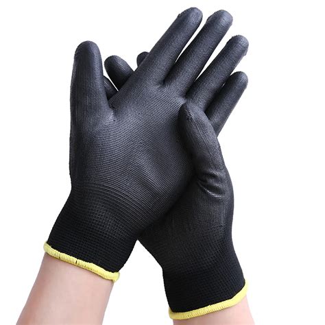 12 Pair/lot Black Nylon & PU Palm Coated Electronic Anti static Gloves With PU AntiStatic Work ...