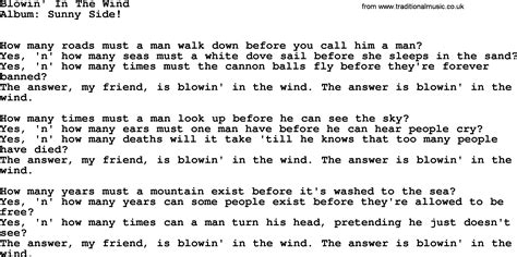 Kingston Trio song: Blowin' In The Wind, lyrics