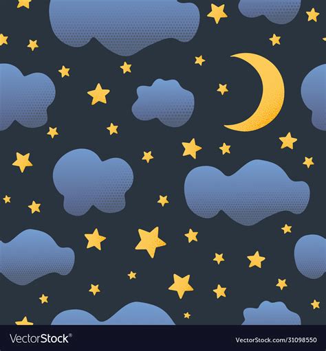 Cute seamless night sky pattern with cartoon Vector Image