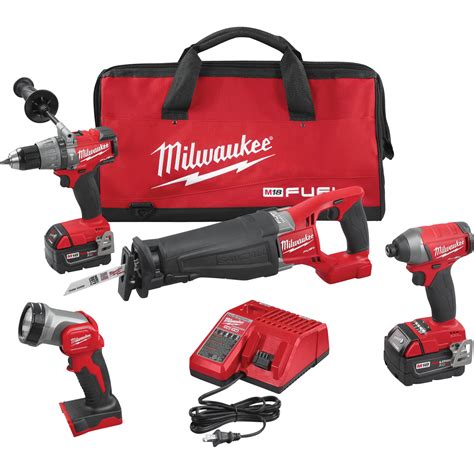 Milwaukee M18 FUEL Li-Ion Cordless Power Tool Set — 4-Tool Set, With 2 ...