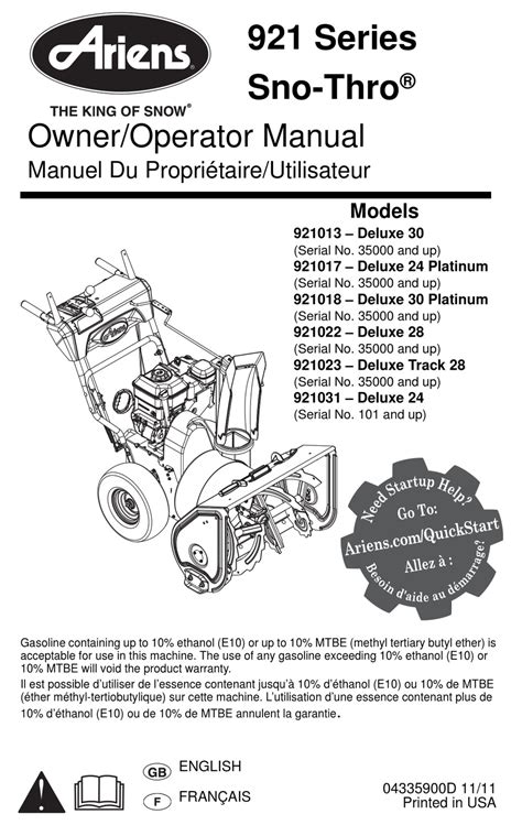 ARIENS 921017 OWNER'S/OPERATOR'S MANUAL Pdf Download | ManualsLib