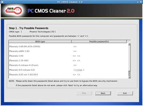 PC CMOS Cleaner 2.0 - Bios password removal utility