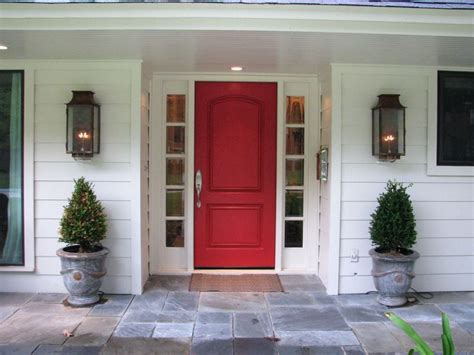Red Front Door With Sidelights | Exterior front doors, Painted front doors, Exterior paint ...