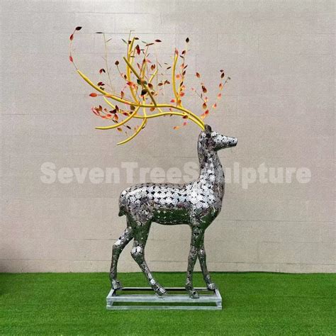 Stainless Steel Life Size Reindeer Statue For Sale - SevenTreeSculpture