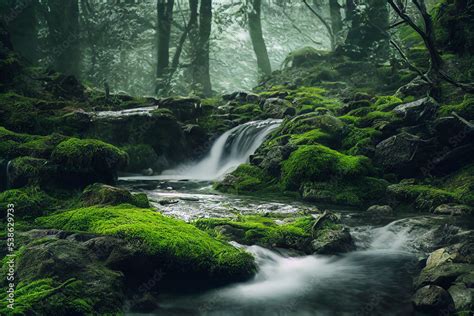 Natural forest waterfall with rocks and green moss 8k wallpaper ...