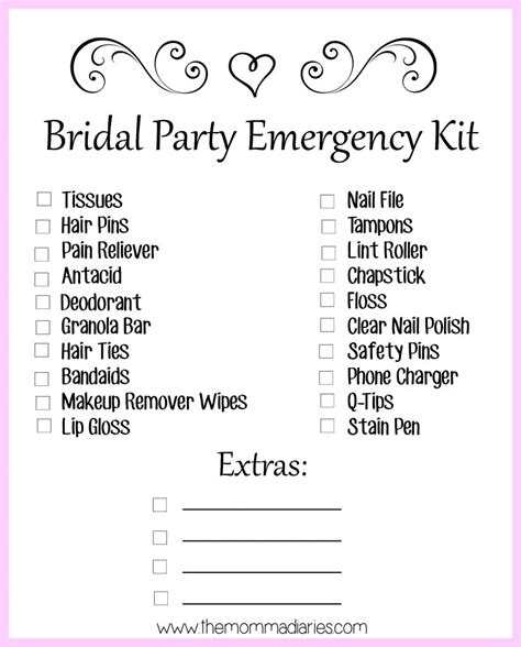 Printable Wedding Day Emergency Kit