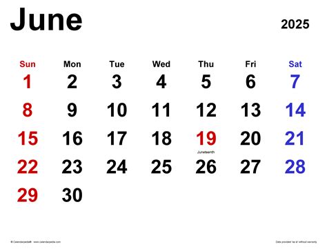 June 2025 Calendar | Templates for Word, Excel and PDF