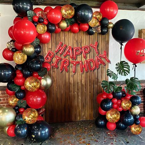 Buy Theme My Party Red and Black Gold Balloons Birthday Valentines Day ...