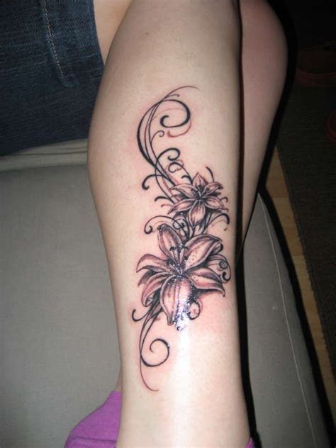 flower tribal leg tattoo | Report as Inappropriate | tattoos | Pinterest | Stargazer lily ...