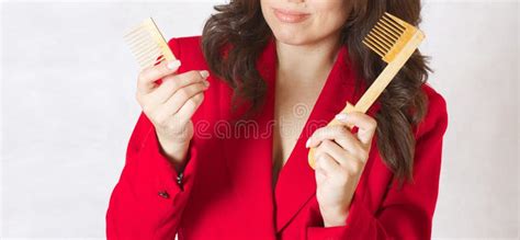 A Young Woman and a Broken Hair Comb Stock Image - Image of jacket ...