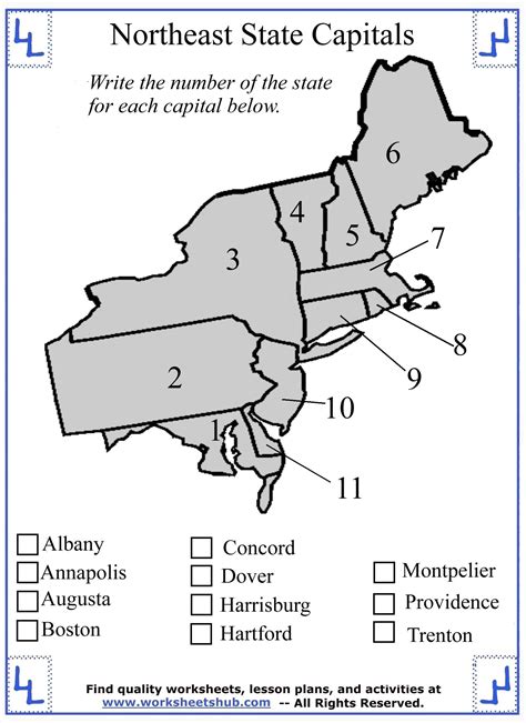 Northeast States And Capitals Quiz Free Printable - Printable Form, Templates and Letter