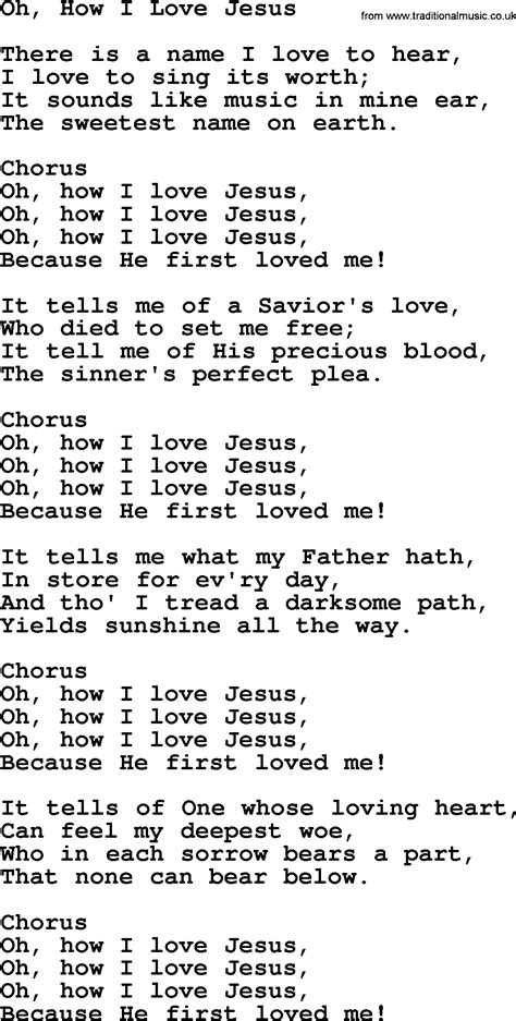 Baptist Hymnal, Christian Song: Oh, How I Love Jesus- lyrics with PDF for printing