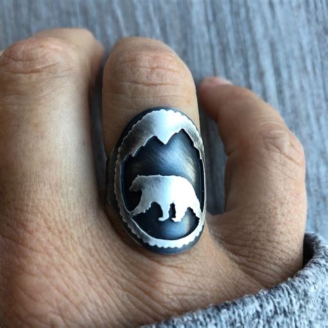 Bear Ring Sterling Silver Gift for Her Animal Ring - Etsy