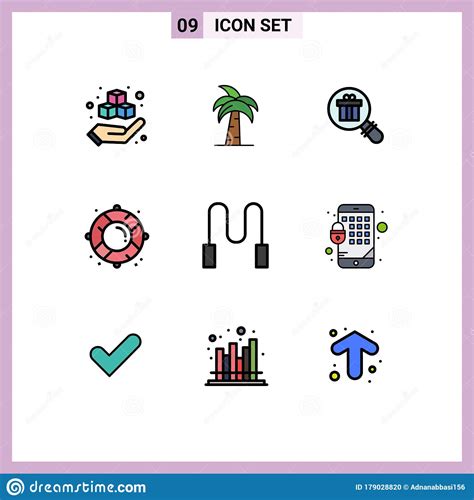 9 Creative Icons Modern Signs and Symbols of Life Buoy, Buoy, Palm Tree, Shopping, Gift Stock ...