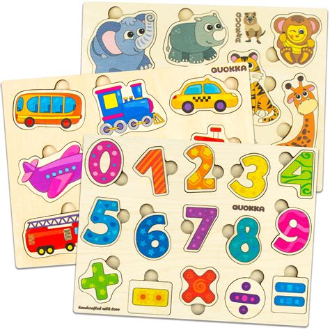 Quokka Wooden Puzzles for Toddlers 1 2 3 Year Olds, 3 Pack Puzzles, Kids and Babies Matching ...