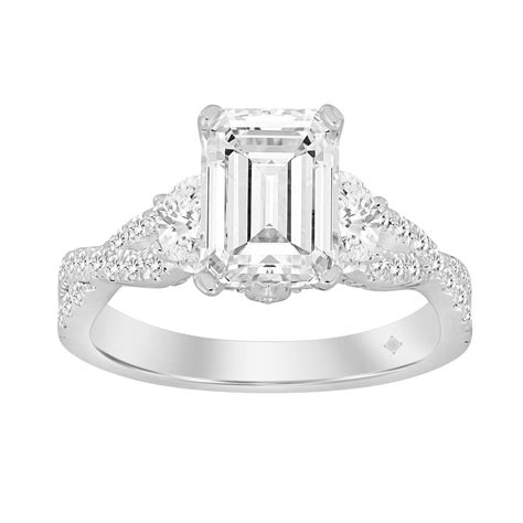 LADIES RING 3CT ROUND/HALF MOON/EMERALD DIAMOND 14K WHITE GOLD (CENTER ...