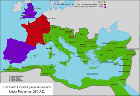 The Gallic Empire at its greatest territorial extent, after its ...