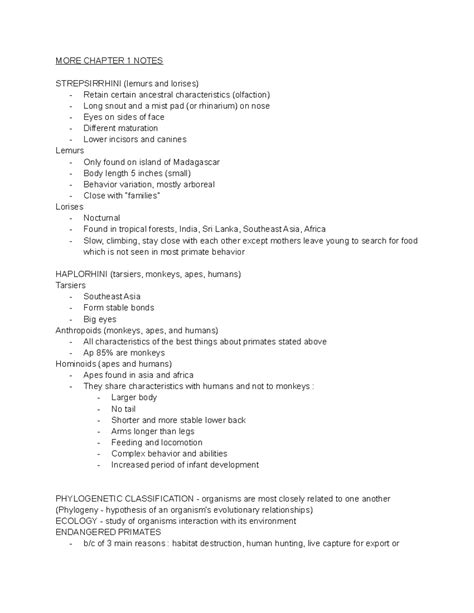 The Living Primates - Lesson 1 Notes - MORE CHAPTER 1 NOTES ...