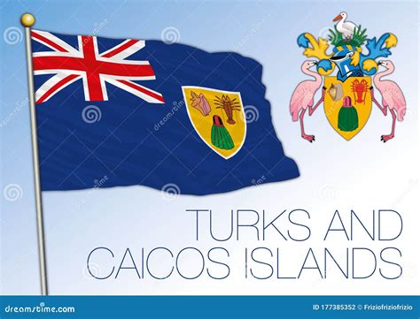 Turks and Caicos Official National Flag and Coat of Arms, Caribe Stock ...