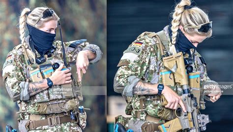 A female member of Germany’s Kommando Spezialkräfte (KSK) prepares for ...