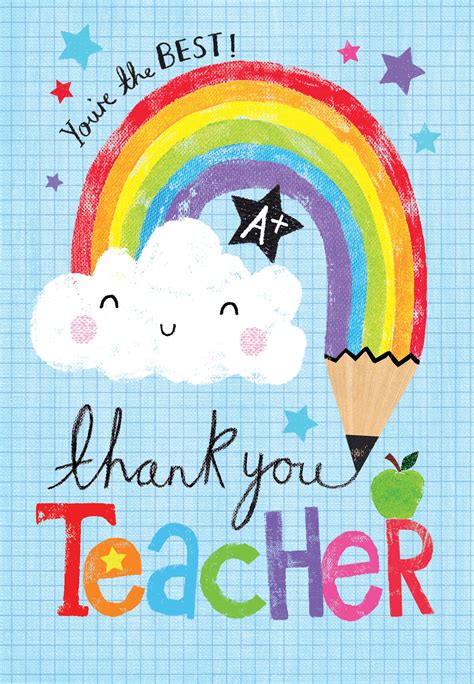 Rainbow Pencil - Thank You Card For Teacher | Greetings Island | Happy teachers day card ...