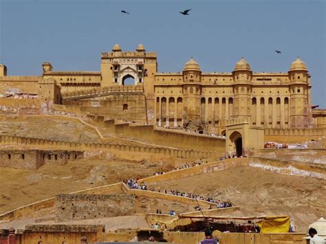 First glimpse of impressive yellow sandstone Amer Fort, Jaipur, Rajasthan, India | Travel ...