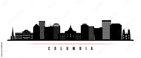 Columbia skyline horizontal banner. Black and white silhouette of Columbia, South Carolinaa ...