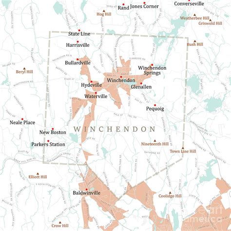 MA Worcester Winchendon Vector Road Map Digital Art by Frank Ramspott ...