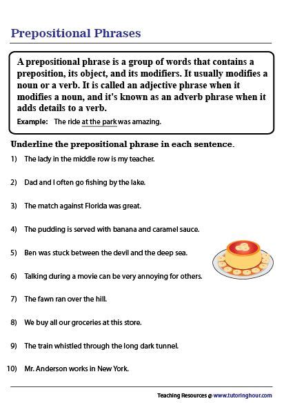 Prepositional Phrase Worksheet | Prepositional phrases, Good grammar, Word sorts