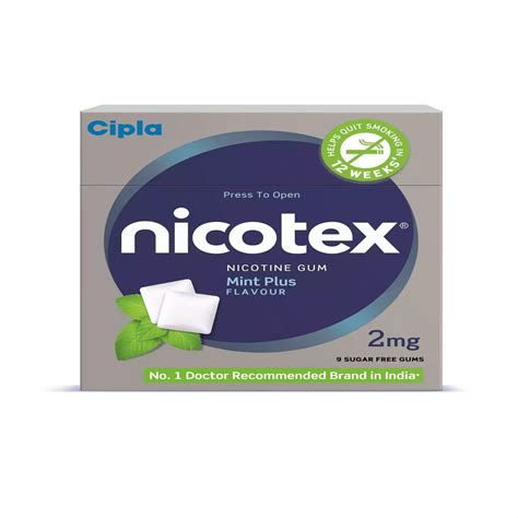 Nicotex 2mg Sugar Free Mint Plus Gums Strip Of 9 | Cipla Health