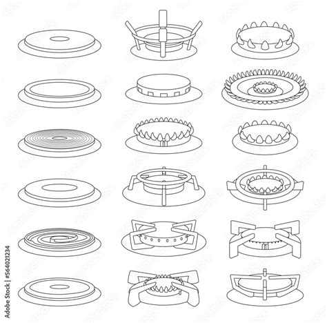 Gas burner vector outline icon set . Collection vector illustration ...