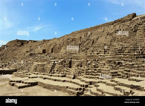 Peru Lima Miraflores District Huaca Pucllana pyramid of adobe bricks ...