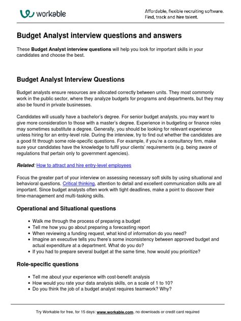 Budget Analyst Interview Questions | PDF | Financial Analyst | Budget