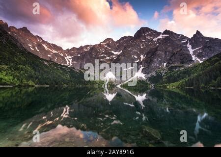 Sunrise at Morskie Oko in the High Tatras of Poland Stock Photo - Alamy