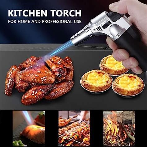 Kitchen Burner + Digital Food Thermometer, Refillable Blowtorch Creme Brulee Burner with Safety ...