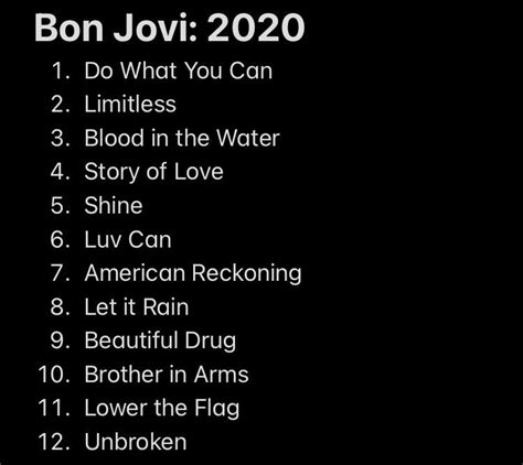 My Bon Jovi 2020 album song rankings, thoughts? : r/BonJovi