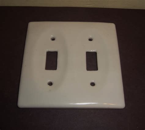 Porcelain Light Switch Cover Plate Vintage Double Toggle White