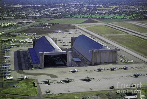 Aerial of Dirigible Airship Hangars at Moffett Field, California ...