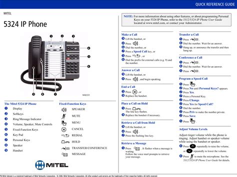 Mitel 5324 Ip Phone Users Manual 5240 Quick Reference Guide