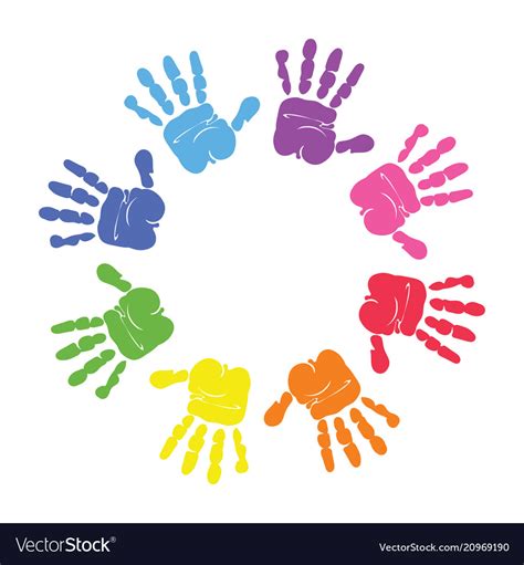 Colorful hand prints made by children Royalty Free Vector