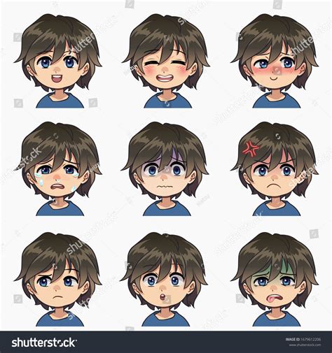 Vector Isolated Set Color Anime Boy Stock Vector (Royalty Free ...