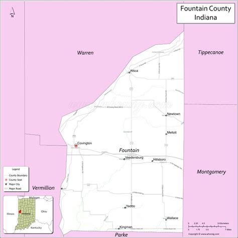 Fountain County Map, Indiana, USA - Know Where is Located, Cities& Towns, Facts & Overview