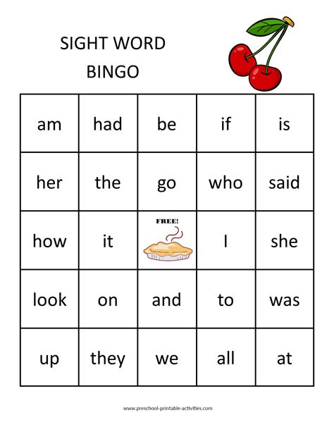 Sight Word Bingo Games