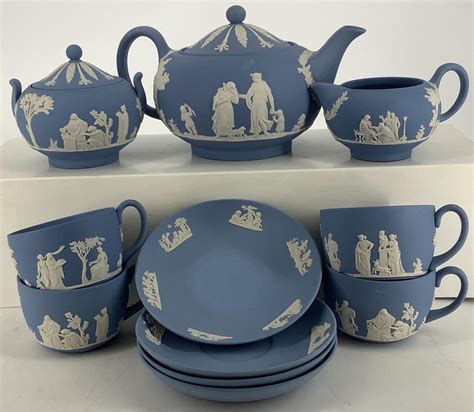 Lot - 11 piece Blue Wedgwood tea set