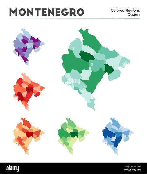 Montenegro map collection. Borders of Montenegro for your infographic. Colored country regions ...