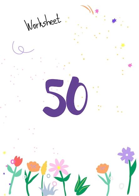 Premium Vector | Kindergarten cute numbers worksheets handdrawn 50