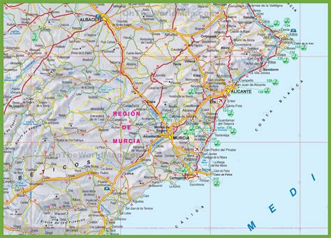 Region of Murcia tourist map - Ontheworldmap.com