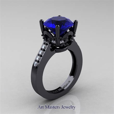 Exclusive Classic 14K Black Gold 3.0 Carat Blue Sapphire Diamond ...